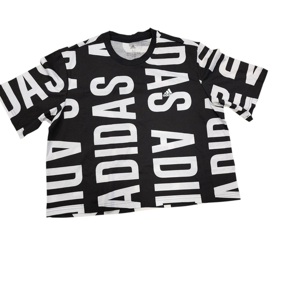 adidas Tops - Adidas Women's Black Cropped Logo T-Shirt Size L Oversized Crop Top